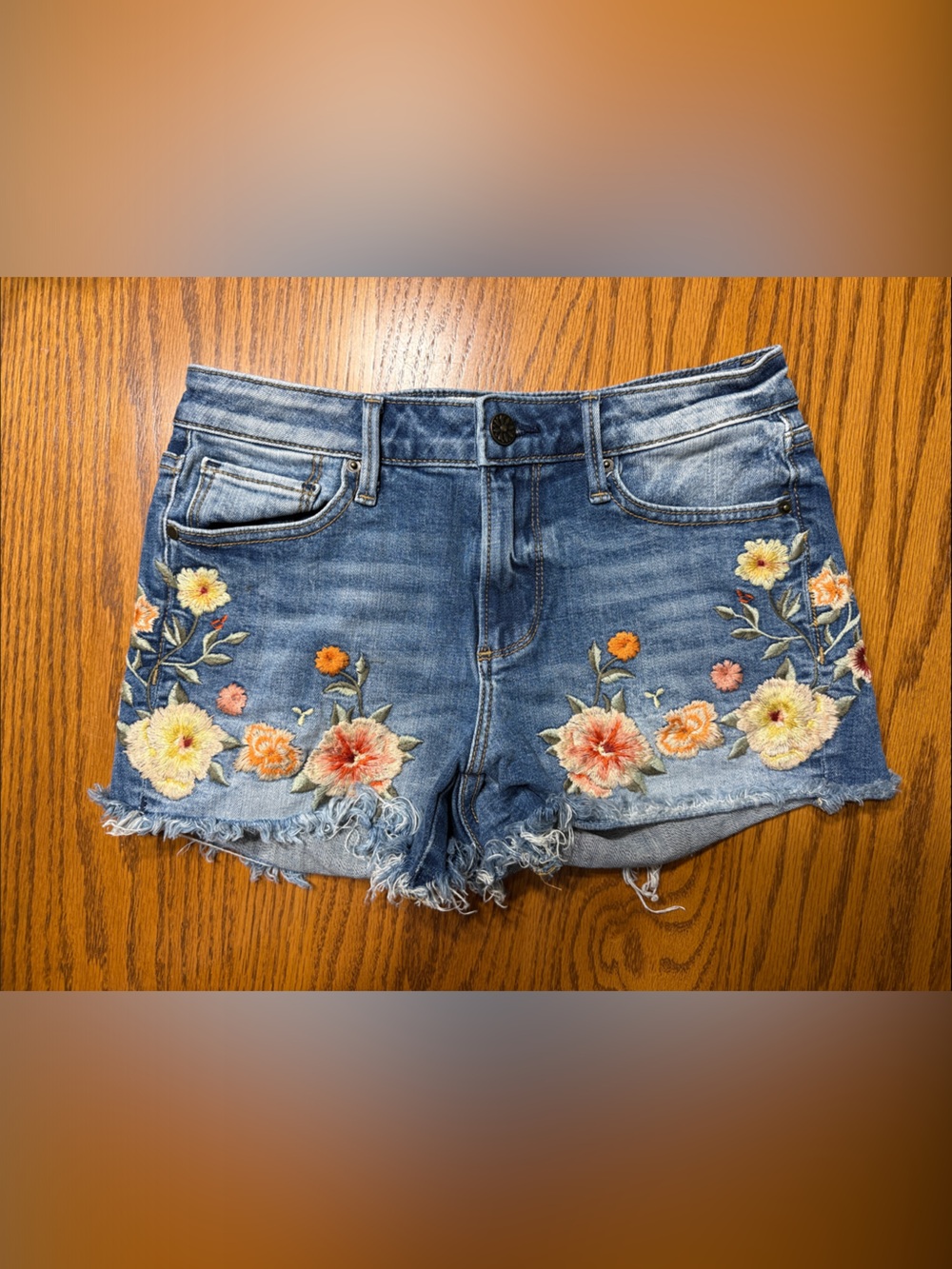 Driftwood Denim Floral Embroidered Women’s Cutoff Shorts -